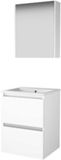 Basic Line Comfort 46 Badkamermeubelset - 50 x 46 cm - Greeploos - 2 Lades - Keramische Wastafel - 1 Kraangat - Spiegelkast - Ice White
