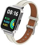 By Qubix - Leren band met case - Roomwit - Geschikt voor Xiaomi Redmi Watch 2 (Lite)