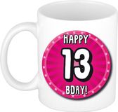 Bellatio Decorations Verjaardag cadeau mok 13 jaar - roze - wiel - 300 ml - keramiek