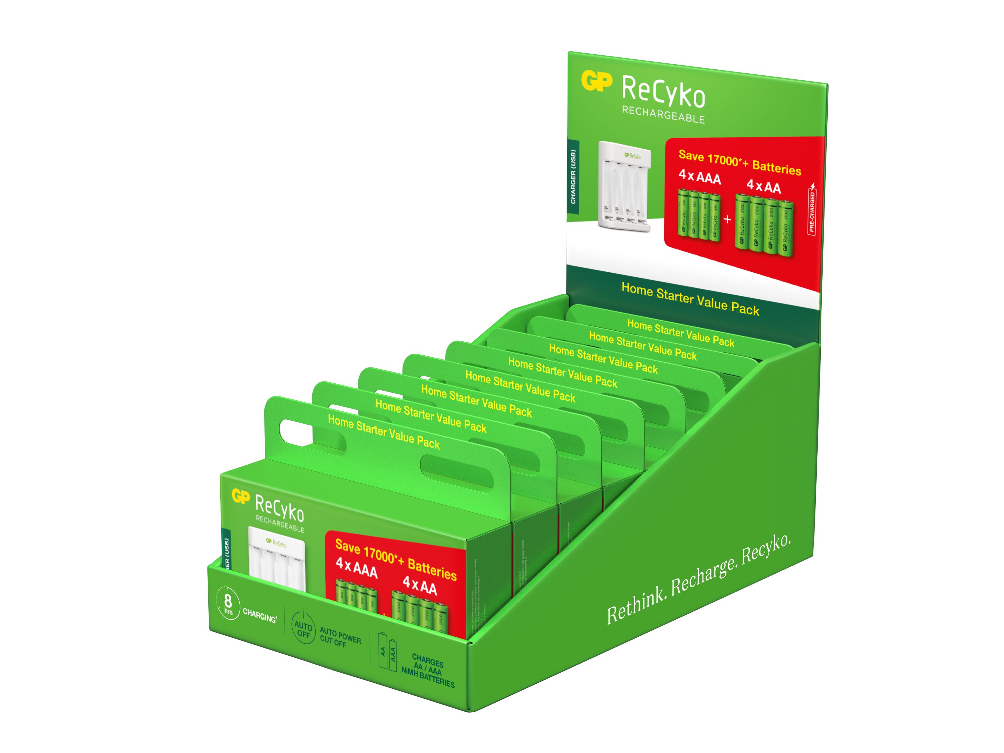 GP Batteries E411 Batterij-oplader - USB - AA/AAA - Wit - 8 Batterijen Inbegrepen