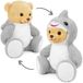 Ours en peluche souple avec costume de requin - Jouet en peluche souple - Gris