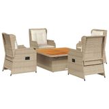 vidaXL 5-delige Loungeset met Kussens, Poly Rattan, Beige