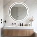 Miroir de salle de bain avec lumière LED, miroir de salle de bain intelligent antibuée sans perforation, 60 × 60 cm, avec affichage de l'heure et de la température.