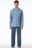 Schiesser Comfort Essentials Pyjama 181154 Blue Grey Maat M