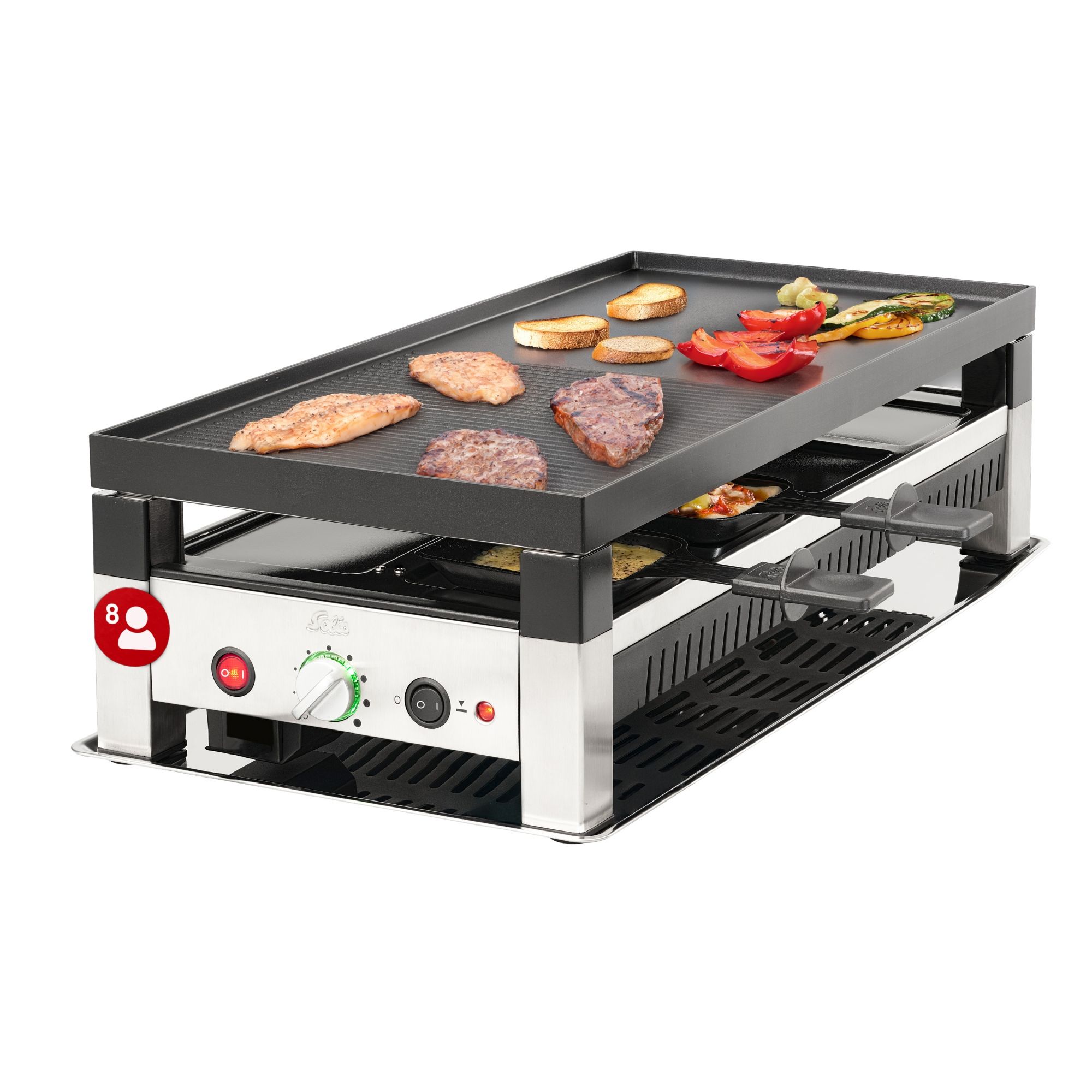 Solis Raclette & Pizza Grill - Gourmetstel 8 Personen - RVS/Zilver