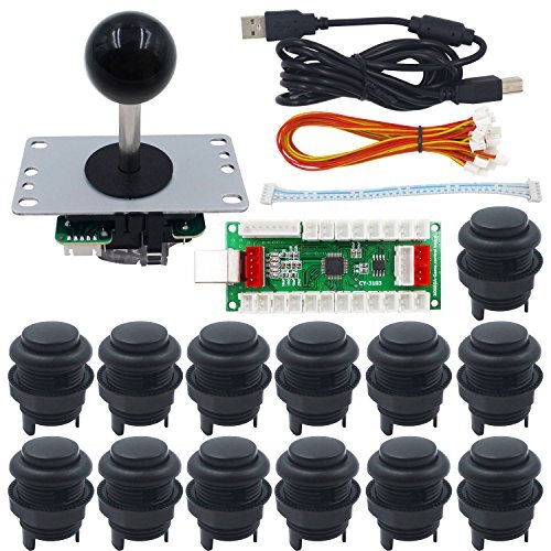 SJ@JX Arcade Game Stick DIY Kit Microswitch Matt Frosted Buttons with Logo 8 Way Joystick USB Encoder Cable Controller for PC PS3 PS2 MAME Raspberry Pi
