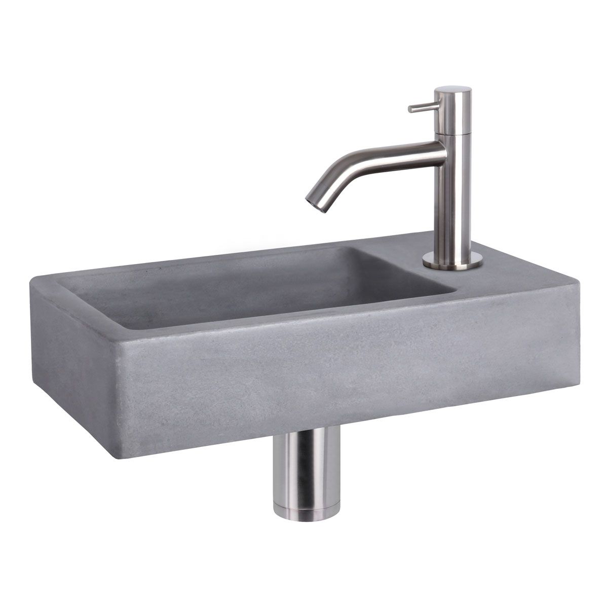 Differnz Fonteinset Force Rechthoek 40x22x8cm Beton Donkergrijs Gebogen Toiletkraan Clickwaste Sifon RVS Look