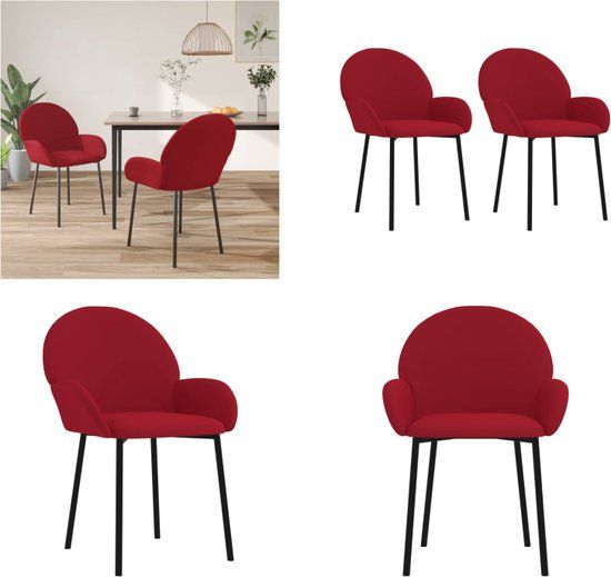 vidaXL Eetkamerstoelen 2 stuks fluweel wijnrood