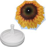 Parasol Tournesol - avec pied de parasol remplissable blanc - toile jaune/noir - D180 cm - polyester
