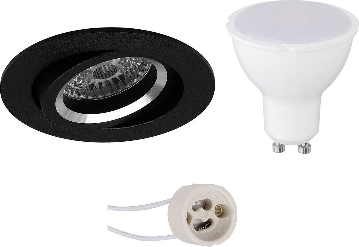 Qualu LED Spot Set - Igia - Proma Aerony Pro - GU10 Fitting - Inbouw Rond - Mat Zwart - 6W - Helder/Koud Wit 6400K - Kantelbaar - Ø82mm