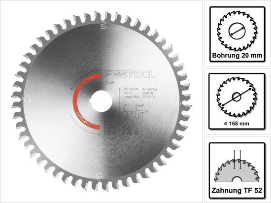 Festool Cirkelzaagblad voor Laminaat | Laminate/HPL | Ø 168mm Asgat 20mm 52T - 205766
