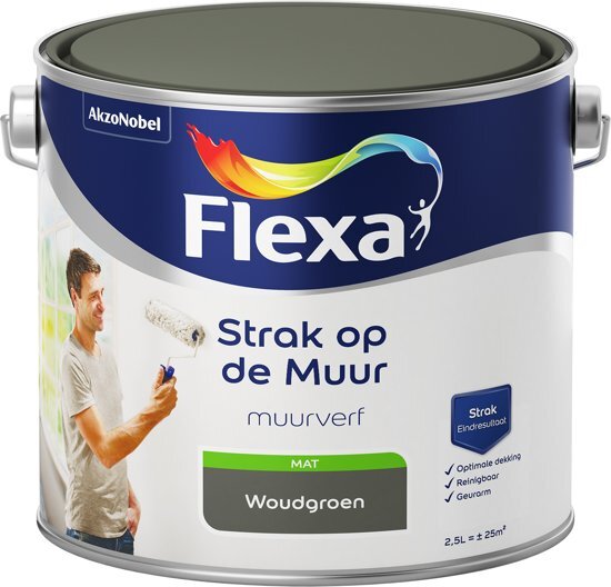 FLEXA Strak op de Muur - Watergedragen - Mat - woudgroen - 2 5 liter