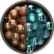 Bellatio Decorations Boules de Noël mix - 74-delig - bleu turquoise et marron camel - 6 cm - kunststof