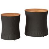 VidaXL Tuinbijzettafels 2 stuks met houten blad poly rattan zwart