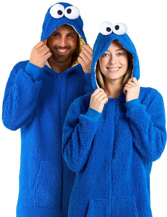 Sesame Street OppoSuits Cookie Monster Onesie - Sesamstraat Jumpsuit - Blauw - Maat S