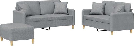 vidaXL 3-delige Loungeset met kussens stof lichtgrijs