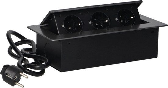 ORNO Pop-up Stekkerdoos - 3 Stopcontacten - 1.5m Kabel - Inbouw - Antraciet