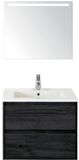 BES LED Porto Badmeubelset 70 cm - Black Oak - Keramische Wastafel Wit Slim met Sence Spiegel