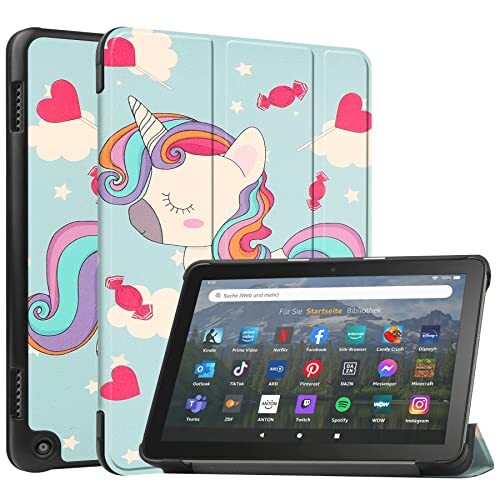 RanTuo Tablet hoesje voor Amazon Fire HD 8 2022, PU huid, licht en dun, waterdicht, stofdicht, anti-val beschermhoes voor Amazon Fire HD 8 2022. (Eenhoorn)