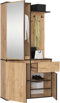 Akord Hal set met spiegel ENTRO / Halmeubel met 3 Deuren en 1 Lade / Hal Kast / Kapstok en Schoenenkast / Craft Eik / 95 x 183 x 35 cm