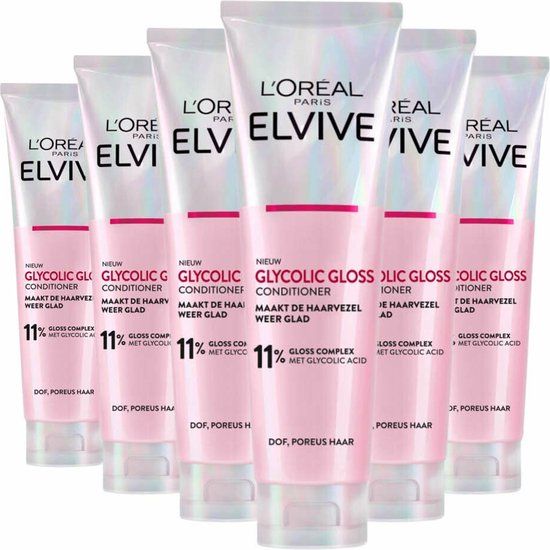 Elvive L'Oréal Paris Elvive Glycolic Gloss Conditioner - voor dof, poreus haar - met glycolic acid voor glanzend haar - 6 x 150ml