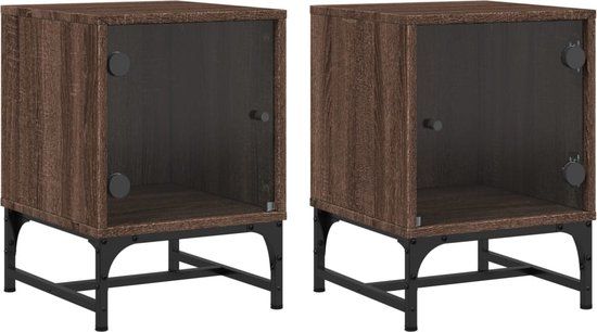 vidaXL Nachtkastjes met glazen deuren 2 st 35x37x50 cm bruineikenkleur