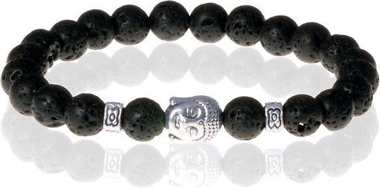 Memphis Lookinggoodtoday Kralen armband Lavasteen Buddha Zilverkleurig