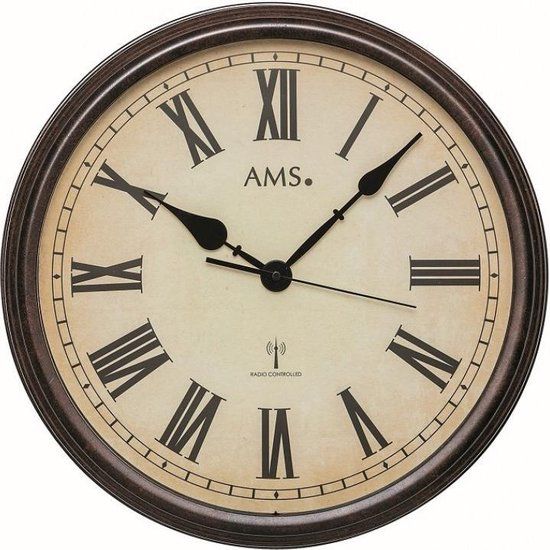 AMS W5977 Wandklok - Analoog - Radiogestuurd - Bruin - 42 cm