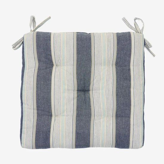 Madam Stoltz Gestreept katoenen zitkussen 45x45cm Blauw/wit/grijs