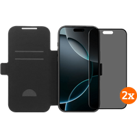 BlueBuilt Apple iPhone 17 Pro Max Book Case Leer Zwart + Privacy Screenprotector Duo Pack