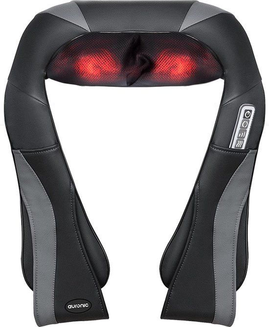 Auronic Shiatsu Massagekussen - Elektrisch Nekmassage Apparaat - Infrarood Warmtefunctie - Zwart/Grijs