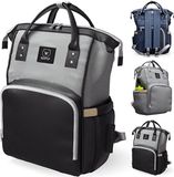 Wan GmbH Sac à langer de luxe - sac pour bébé - sac à dos à couches - qualité premium - nouveau-né - Bleu/Gris/Noir - Incluant matelas à langer