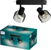 Philips LED Philips Sleet Spot - Plafondspot met twee lichtpunten - Zwart - Met gerookt glas - Kleine fitting E14