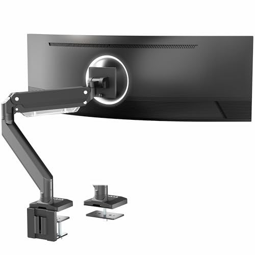 Vivo Premium Aluminium Heavy Duty Monitorarm voor Ultrawide Monitoren tot 49" en 33 LB, Single Desk Mount Stand, Pneumatische Hoogte, Max VESA 100x100, Zwart, STAND-V101G1