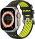 Strap-it Sportbandje met gesp - Geschikt voor Apple Watch bandje - Series 1/2/3/4/5/6/7/8/9/10/11/SE/SE2/SE3 - Zwart/Geel - Siliconen bandje voor sport - Loop iWatch bandje maat: 38 / 40 / 41 / 42mm