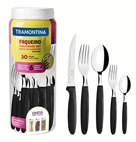 Tramontina Ipanema Bestekset voor 6 personen, 30-delig, roestvrij staal, handvat zwart