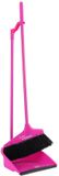 HOME DECO FACTORY Stoffer en blik - lange steel - kunststof - roze - H81,5 cm - binnen en buiten