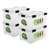 Iris Ohyama Luchtdichte Kunststof Opbergboxen Met Deksel, 45L, Set Van 4, Transparant