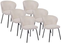 Vente-unique Set van 6 stoelen van ribfluweel en zwart metaal - Crèmewit - RELIOZA