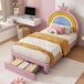 Ropilly Kinderbed met gestoffeerde zijkanten, 90 x 200 cm, in roze, met lade, verstelbaar regenboog-kronen hoofdeinde en Polyurethanbekleding, ideaal voor de kinderkamer