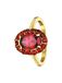Lucardi Dames Stalen goldplated vintage ring met bloem rode zirkonia - Ring - Staal - Goudkleurig - 17 / 53 mm