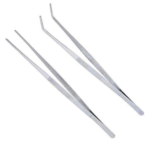 Fleymu Aquarium Gebogen Rechte Pincet Aquarium Aquascaping Roestvrijstalen Pincet Gereedschap Plant Recht en Pincet Geweldig hulpmiddel voor thuis Keuken Aquarium Bonsai Tuinieren Aquarium en voeding (2 stuks)