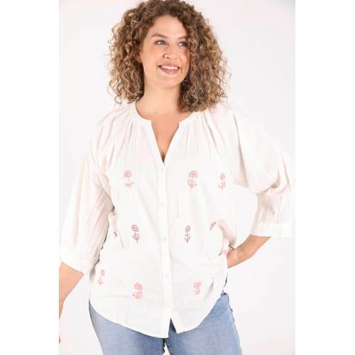 Paprika Gebloemde Top Met Borduursels Plus Size - Ecru