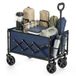 SONGMICS Chariot de transport pliable, chariot de camping, compact, avec poignée, 4 roues renforcées, dont 2 roues universelles, pour extérieur, jardin, charge 180 kg, 90 l, bleu nuit GFW909QE01