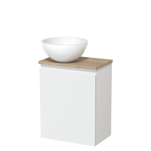 Maxaro Modulo Toiletmeubel 41 cm - Mat Wit - Lichtbruin Eiken