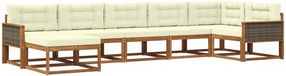 vidaXL - Ensemble de salon d'angle - 7 places assises - Naturel et crème - Acacia bois