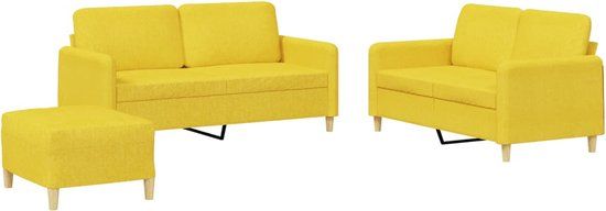 vidaXL 3-delige Loungeset met kussens stof lichtgeel