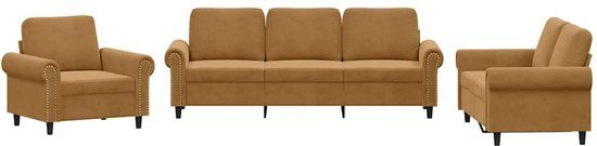 vidaXL 3-delige Loungeset met kussens fluweel bruin