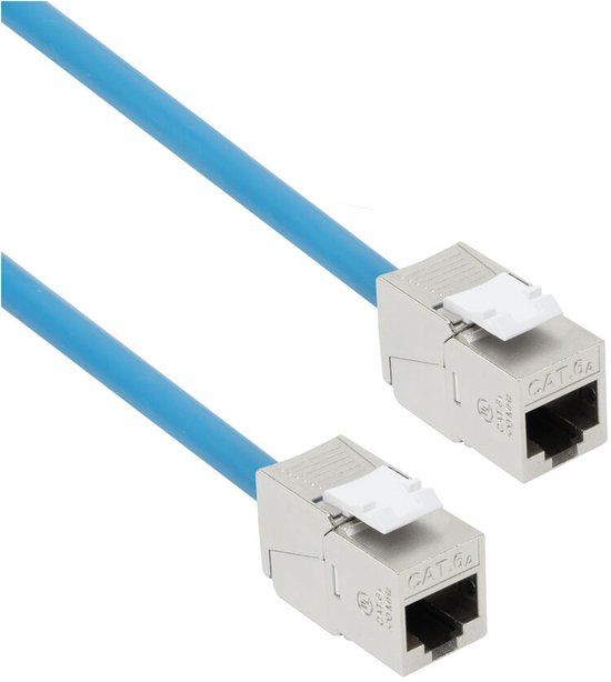 ACT FB0952 S/FTP CAT6A B2ca PoE++ 100W Solid Prefab Installatiekabel | RJ45 female – female | Blauw | 25 cm