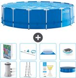 Intex Rond Frame Zwembad - 457 x 122 cm - Blauw - Inclusief Pomp - Ladder - Grondzeil - Afdekzeil - Schoonmaakset - Verlichting - 9-delig